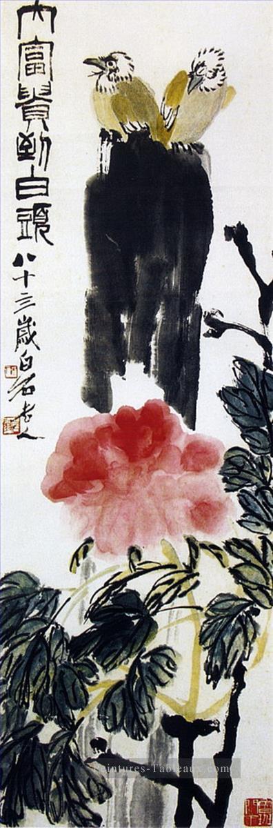 Qi Baishi oiseaux sur fleur traditionnelle Peintures à l'huile